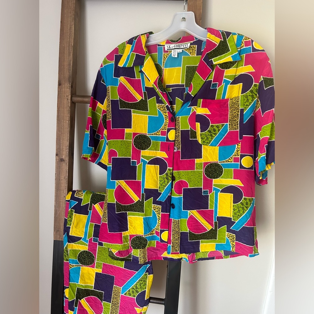 Vintage retro button down w/ matching skirt